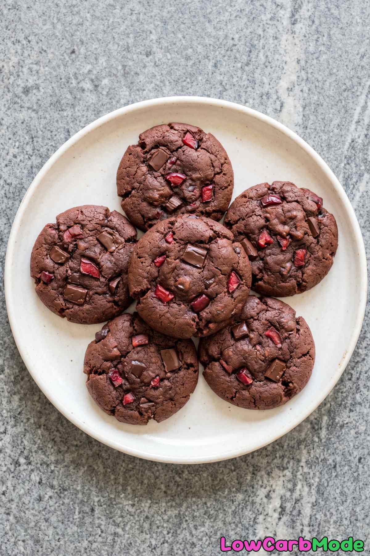 Keto chocolate cherry cookies on a plate