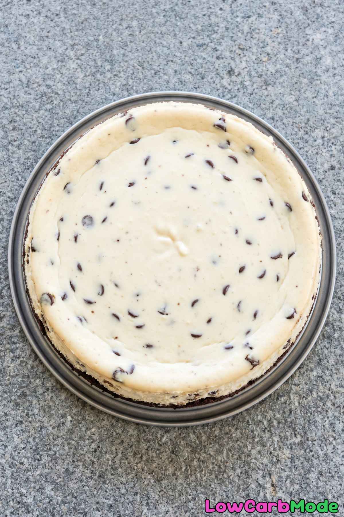 Homemade keto chocolate chip cheesecake