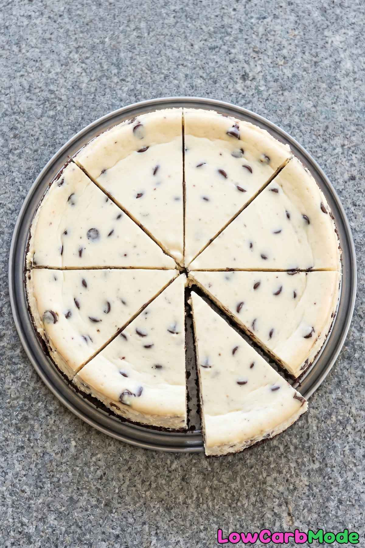 Creamy keto chocolate chip cheesecake slice