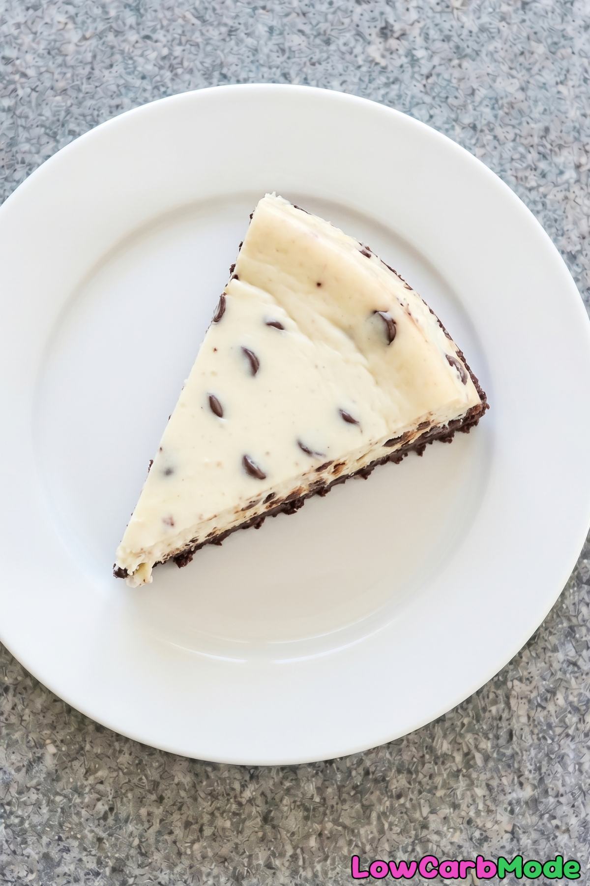 Velvety keto chocolate chip cheesecake