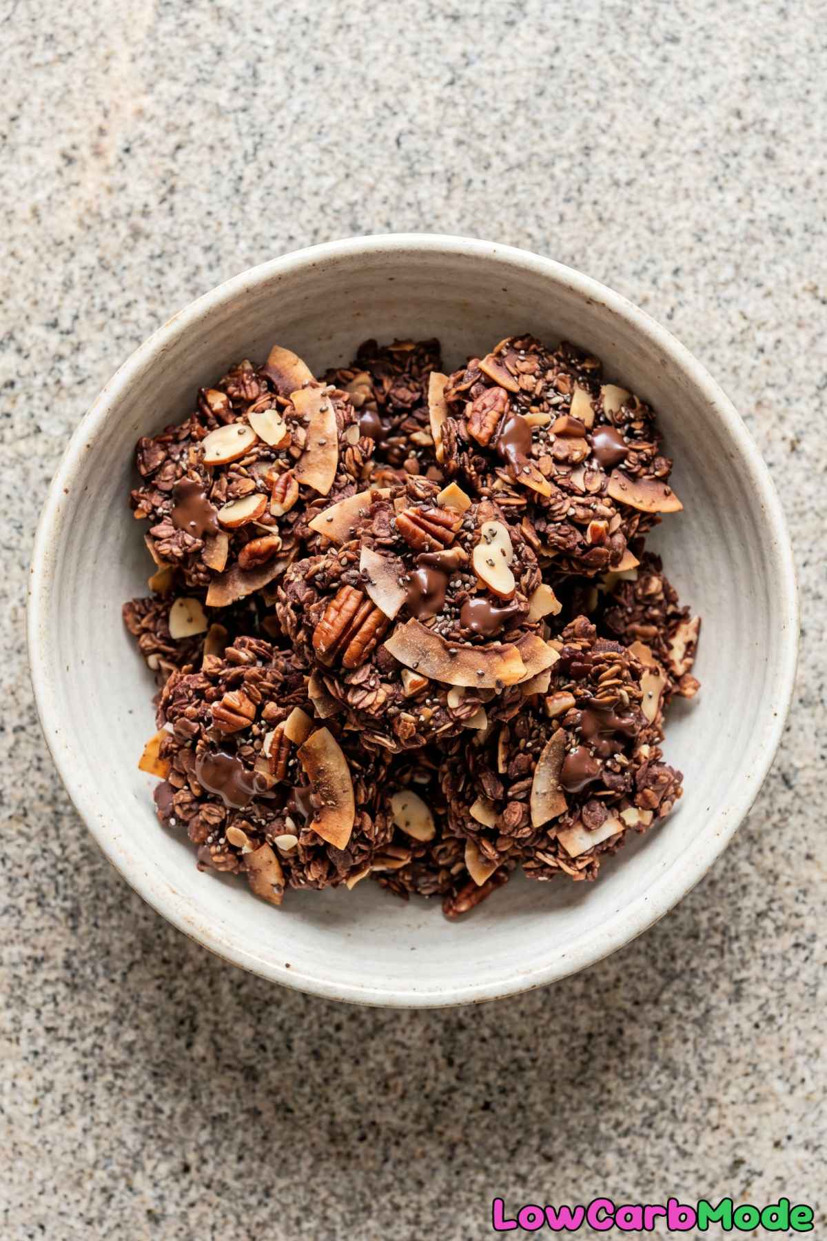 Rich keto chocolate coconut granola clusters