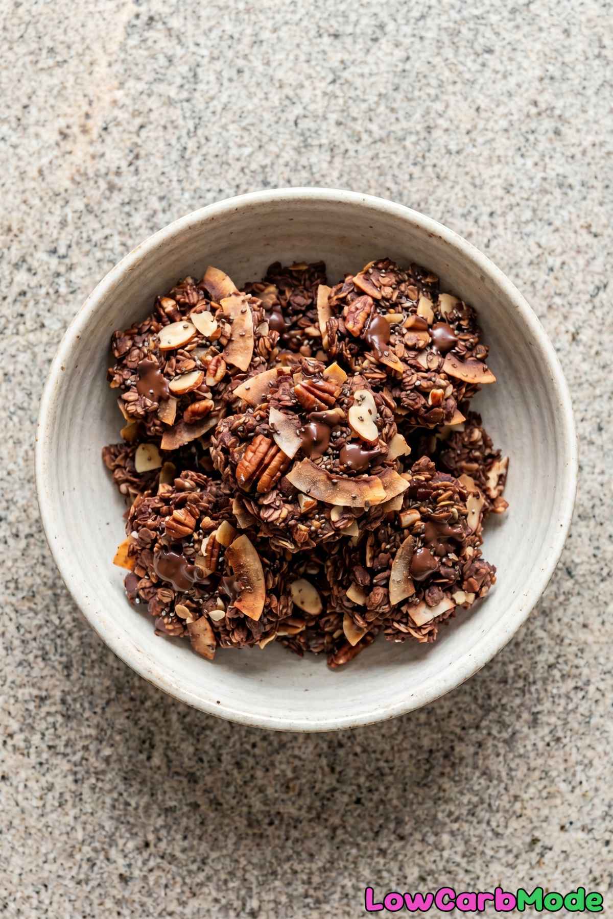 Decadent keto chocolate coconut granola clusters
