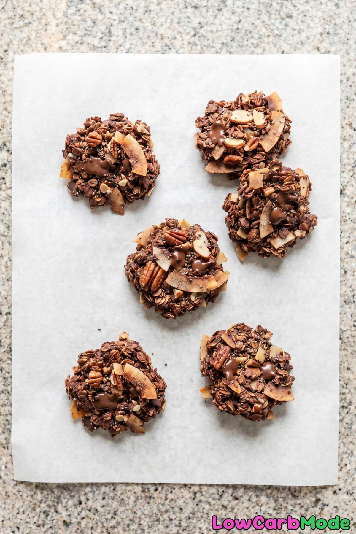 Crispy keto chocolate coconut granola clusters