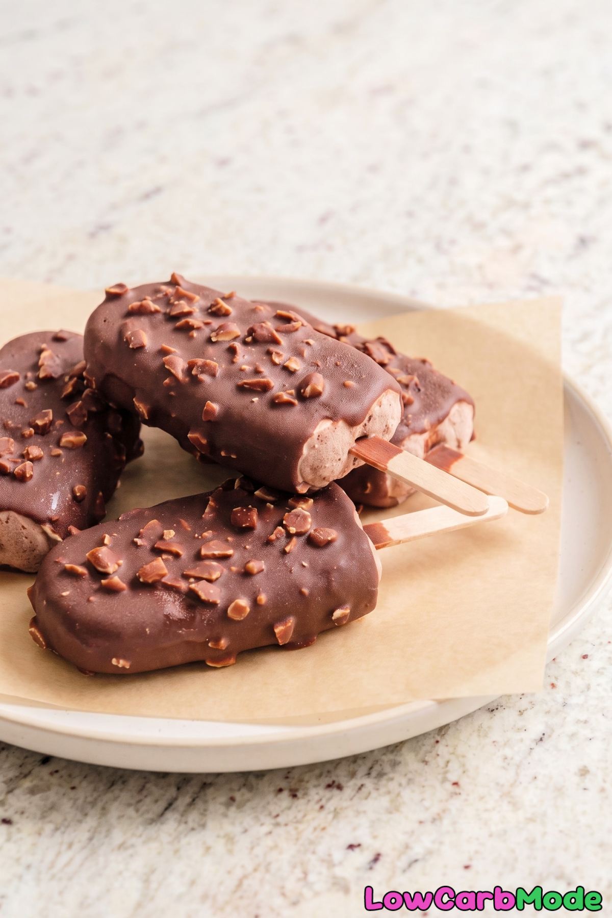 Keto ice cream bar with thick chocolate