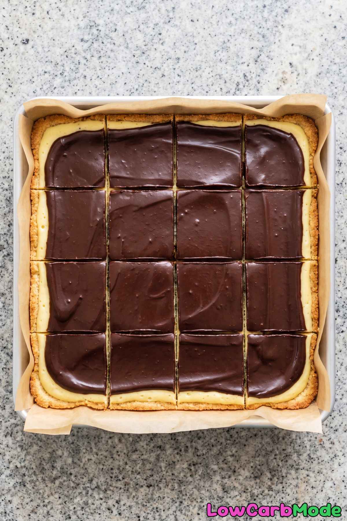 Creamy keto chocolate eclair bar slice