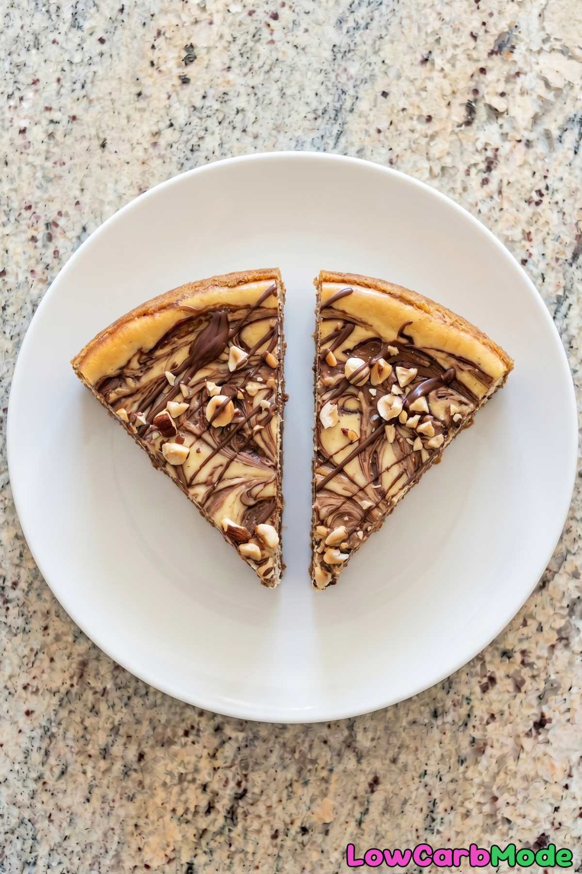 Silky keto chocolate hazelnut swirl cheesecake