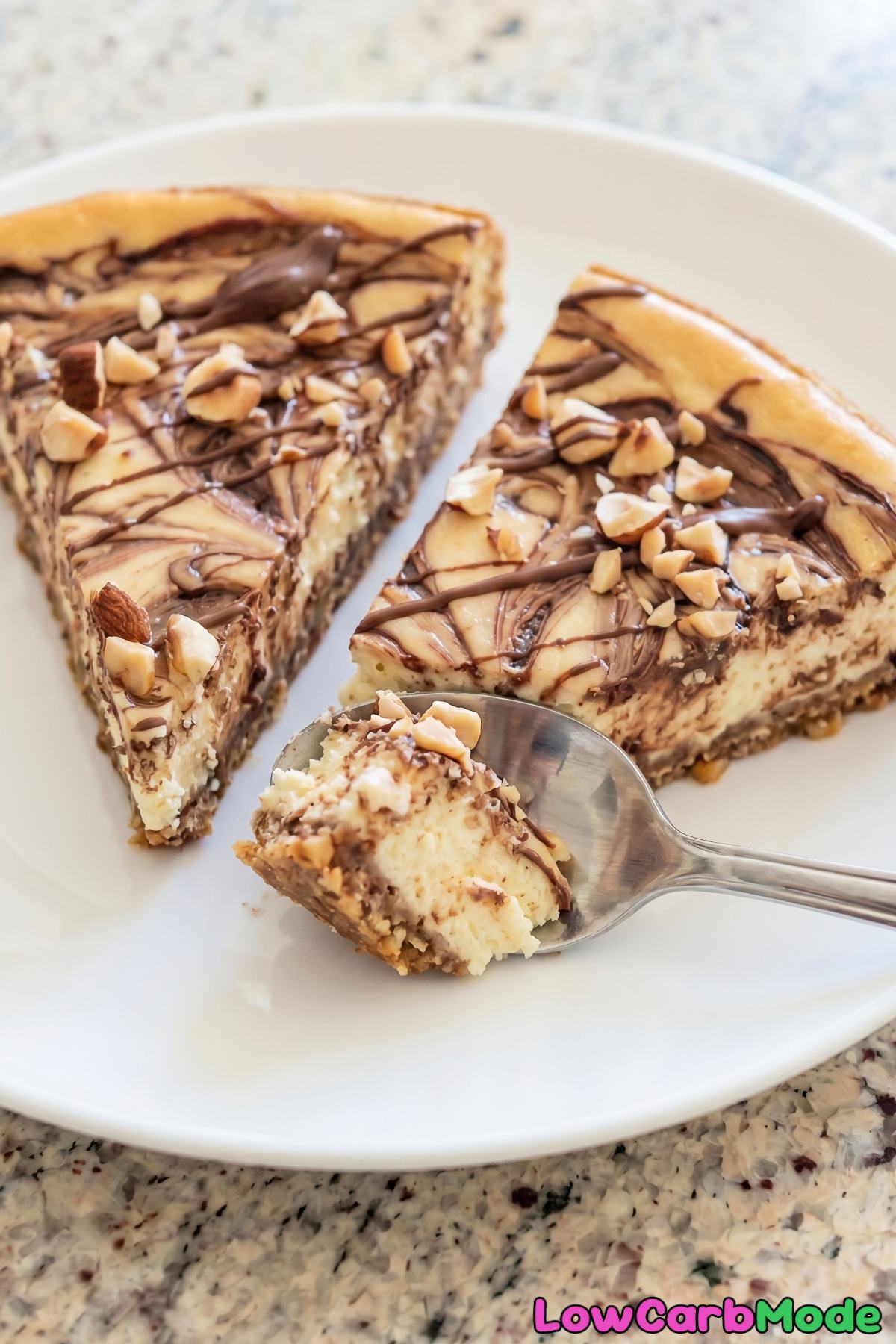 Rich keto chocolate hazelnut swirl cheesecake