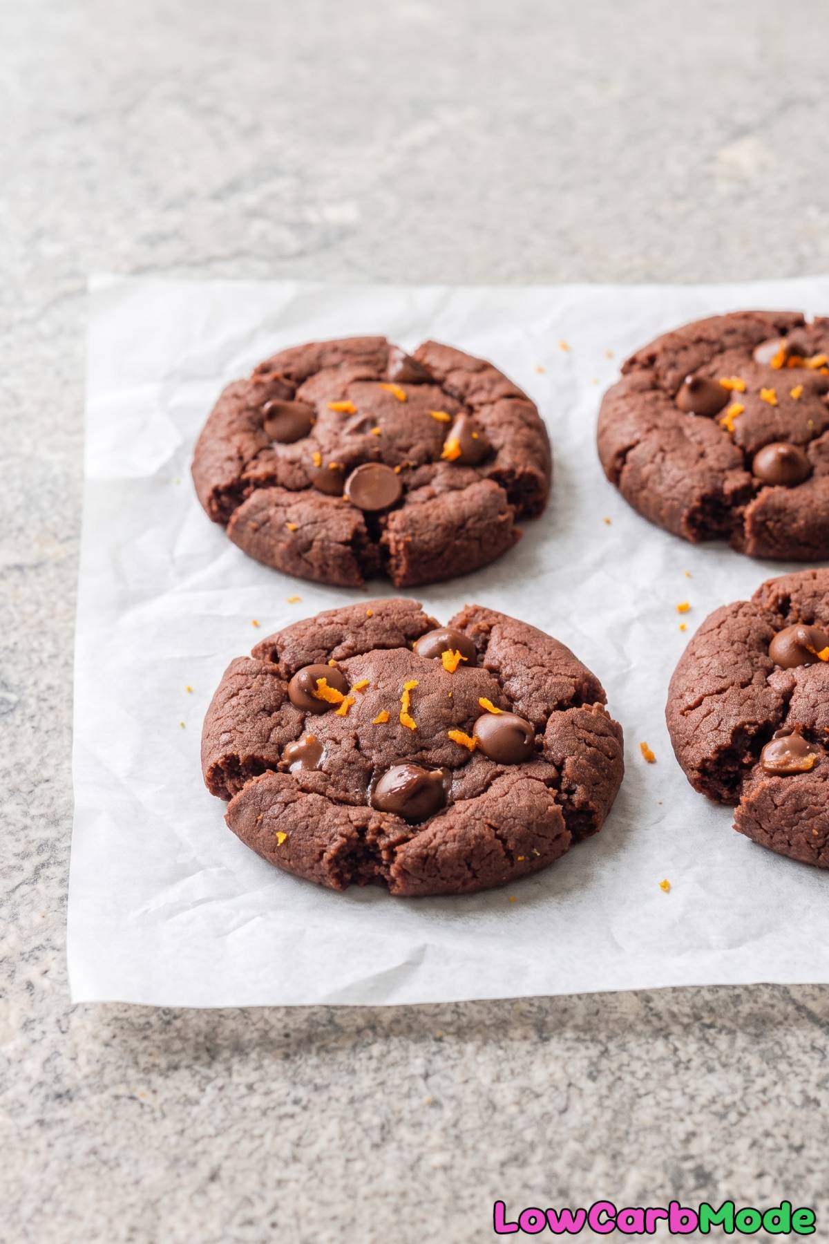 Soft keto chocolate orange cookies close up