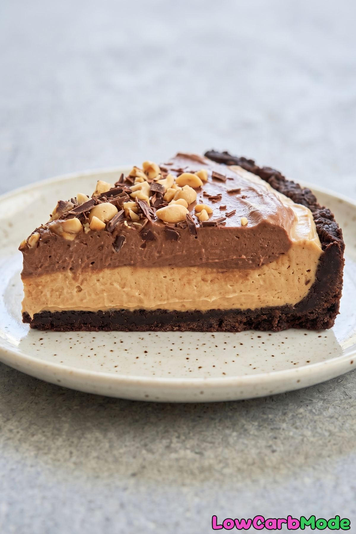 Silky keto chocolate peanut butter mousse cake