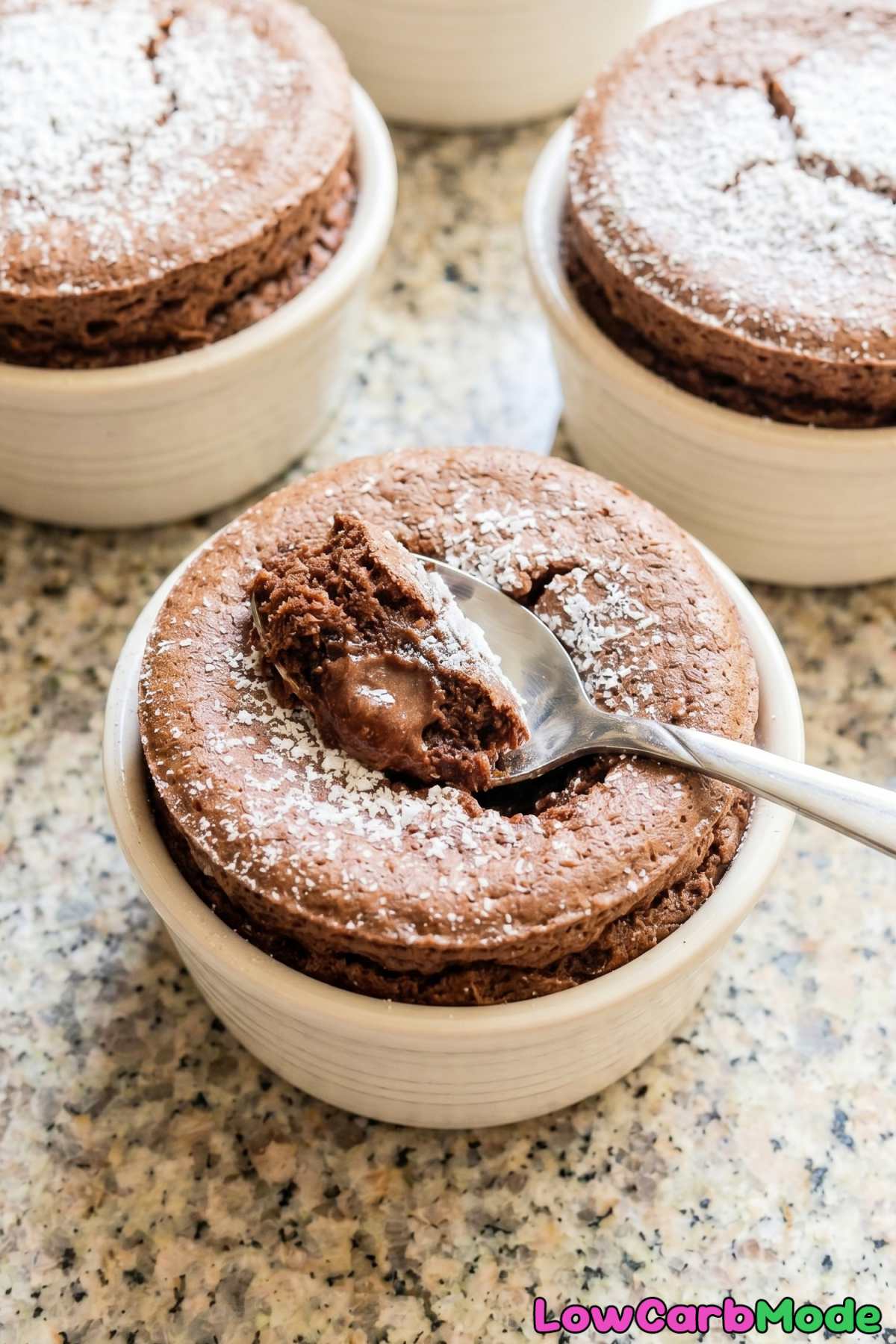 Easy keto chocolate souffle ready to serve