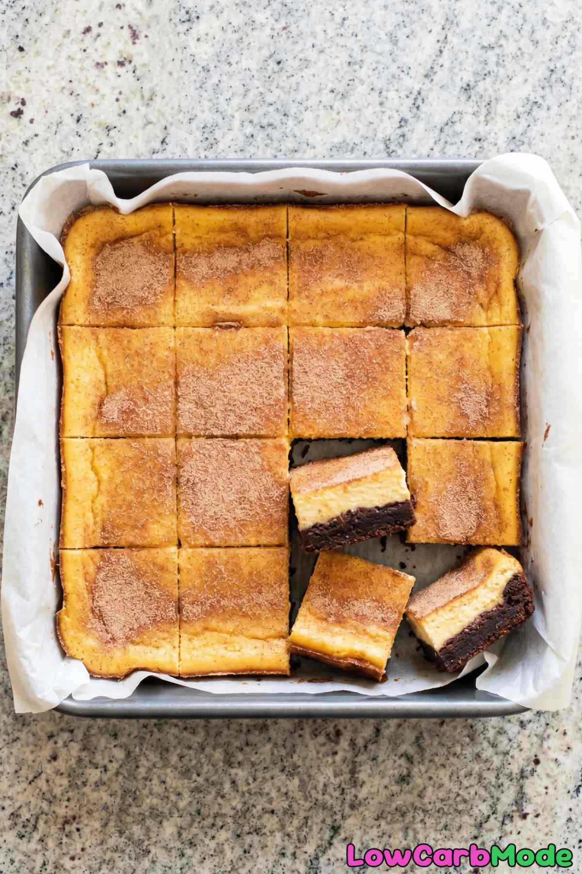 swirled keto churro cheesecake brownies