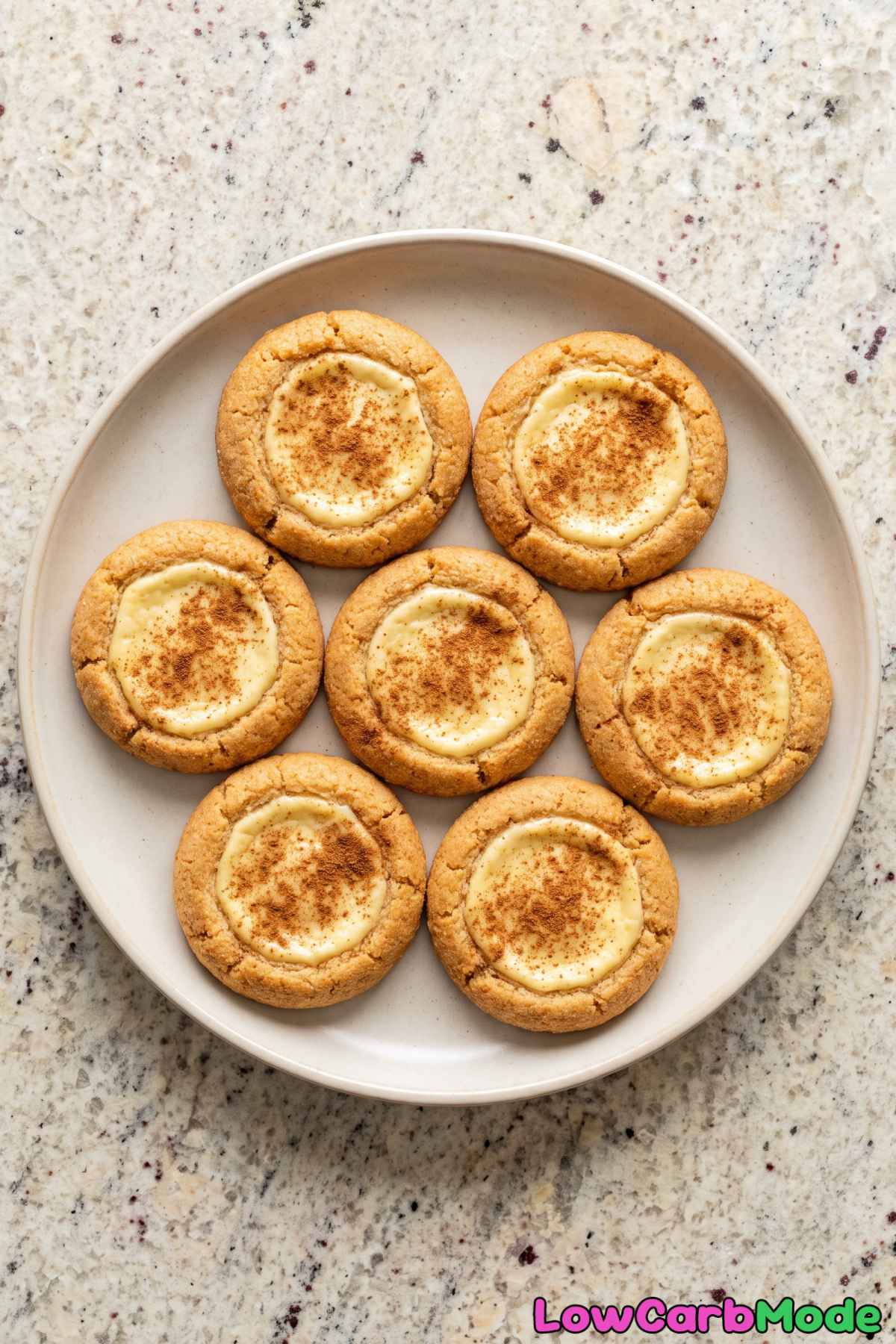 Keto cinnamon cheesecake cookies on a plate