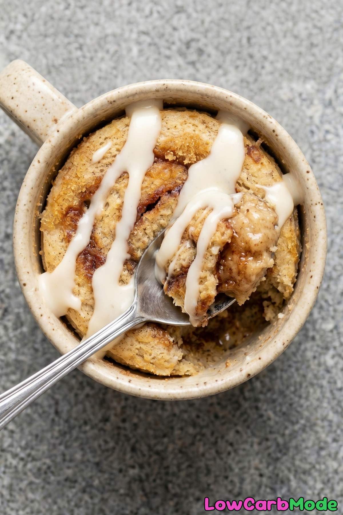 Fluffy keto cinnamon roll mug cake