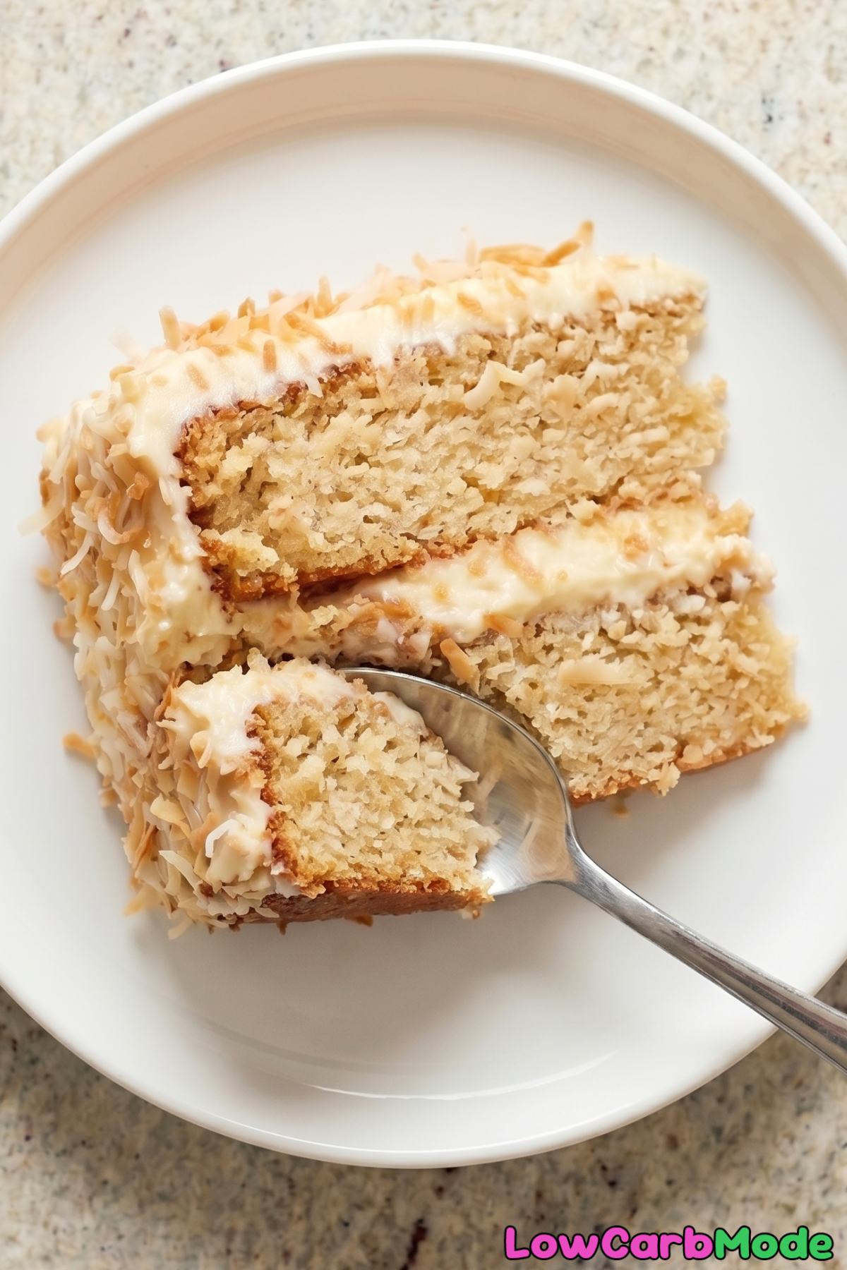 Decadent keto coconut cake with frosting