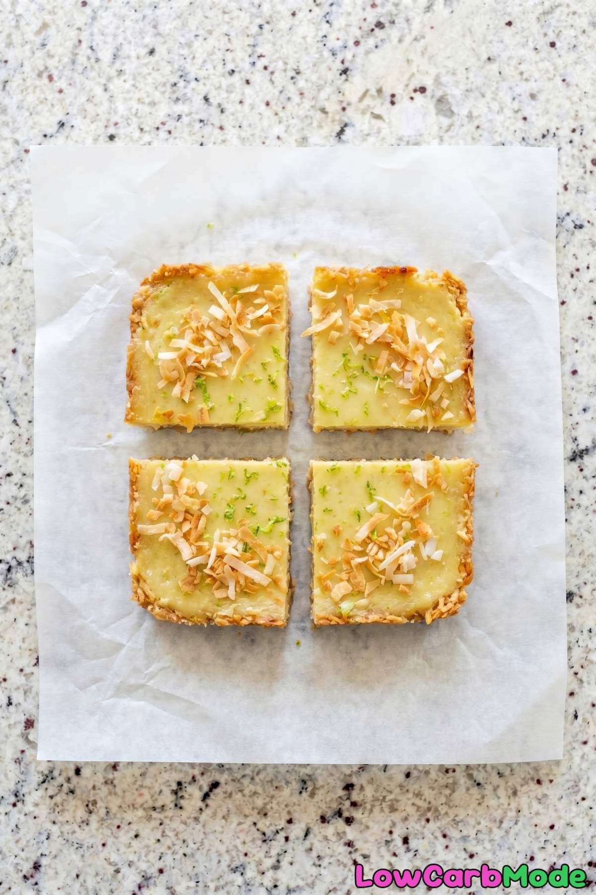Zesty keto coconut lime bars stacked