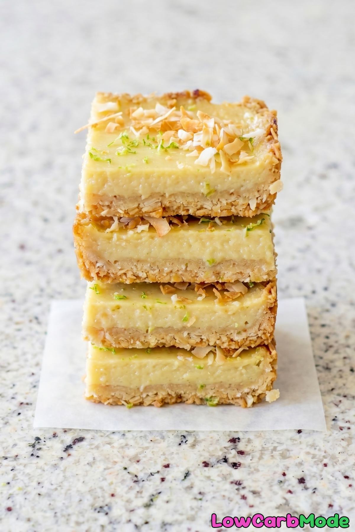 Refreshing keto coconut lime bars plated