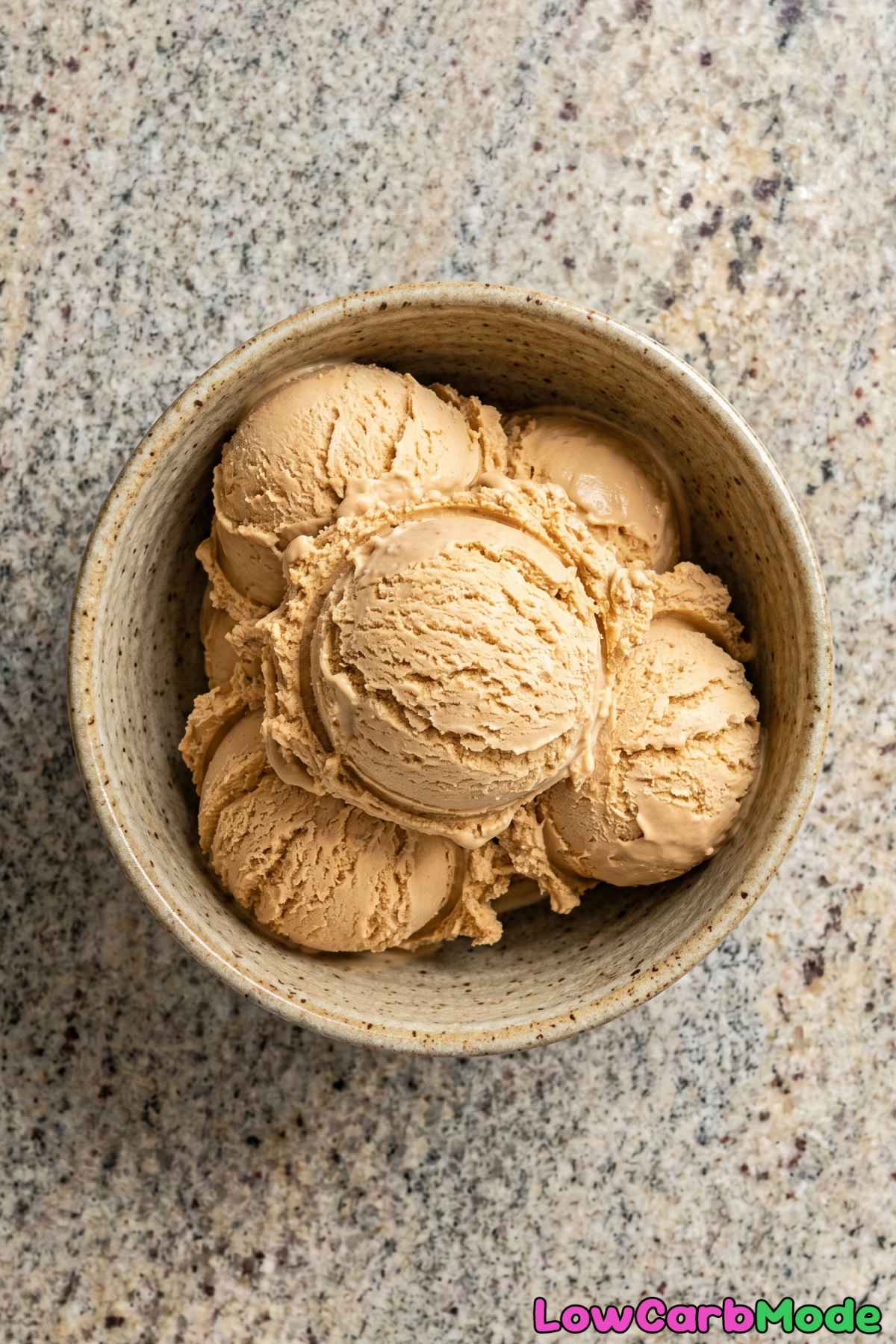 Smooth keto coffee ice cream on a spoon