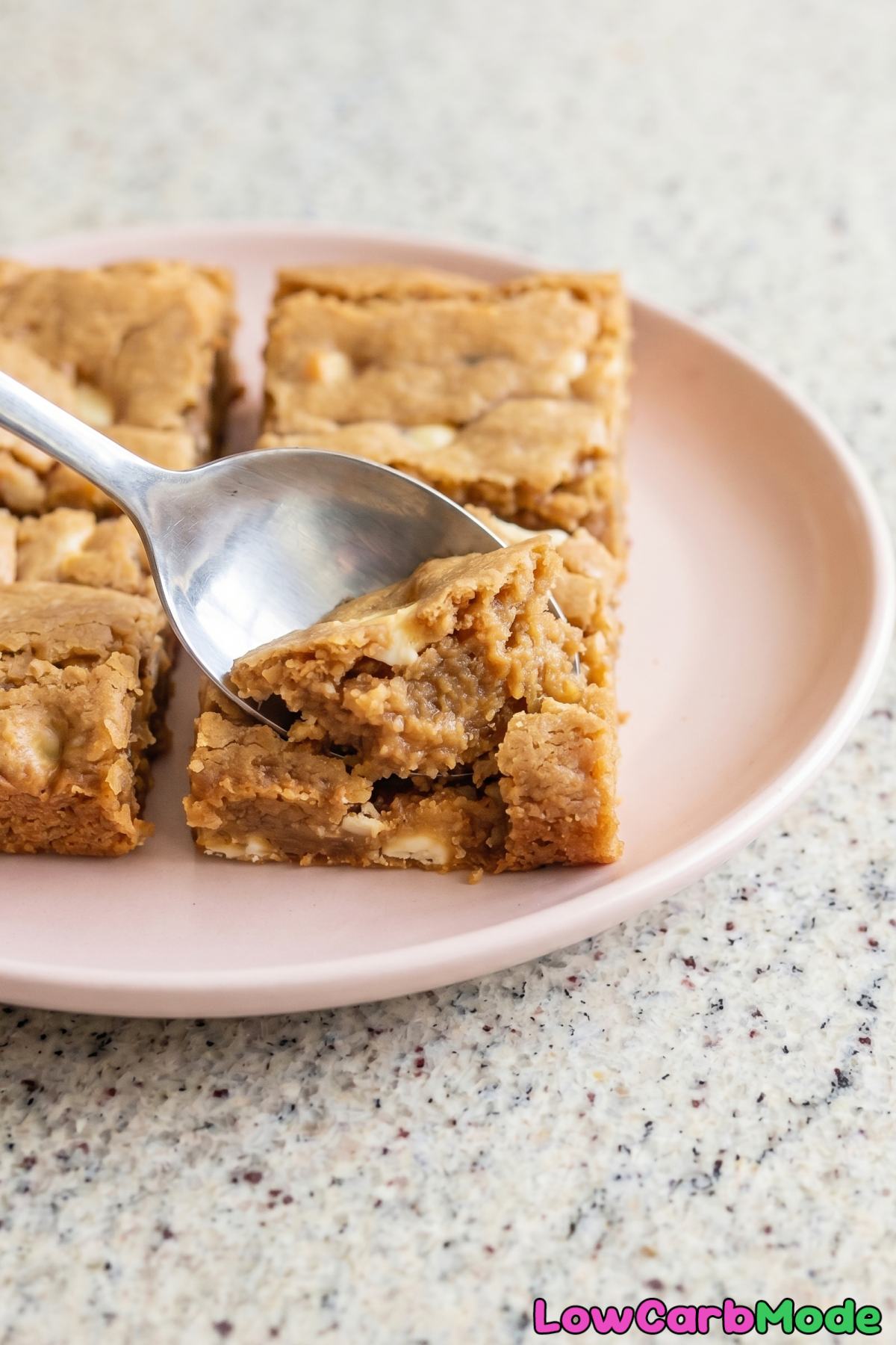 golden keto cookie butter blondies stacked