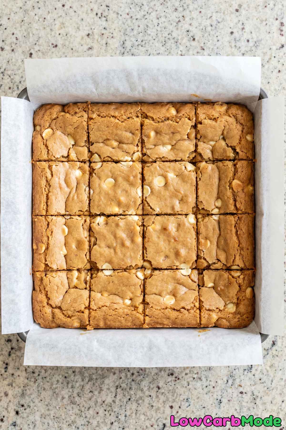rich keto cookie butter blondies sliced