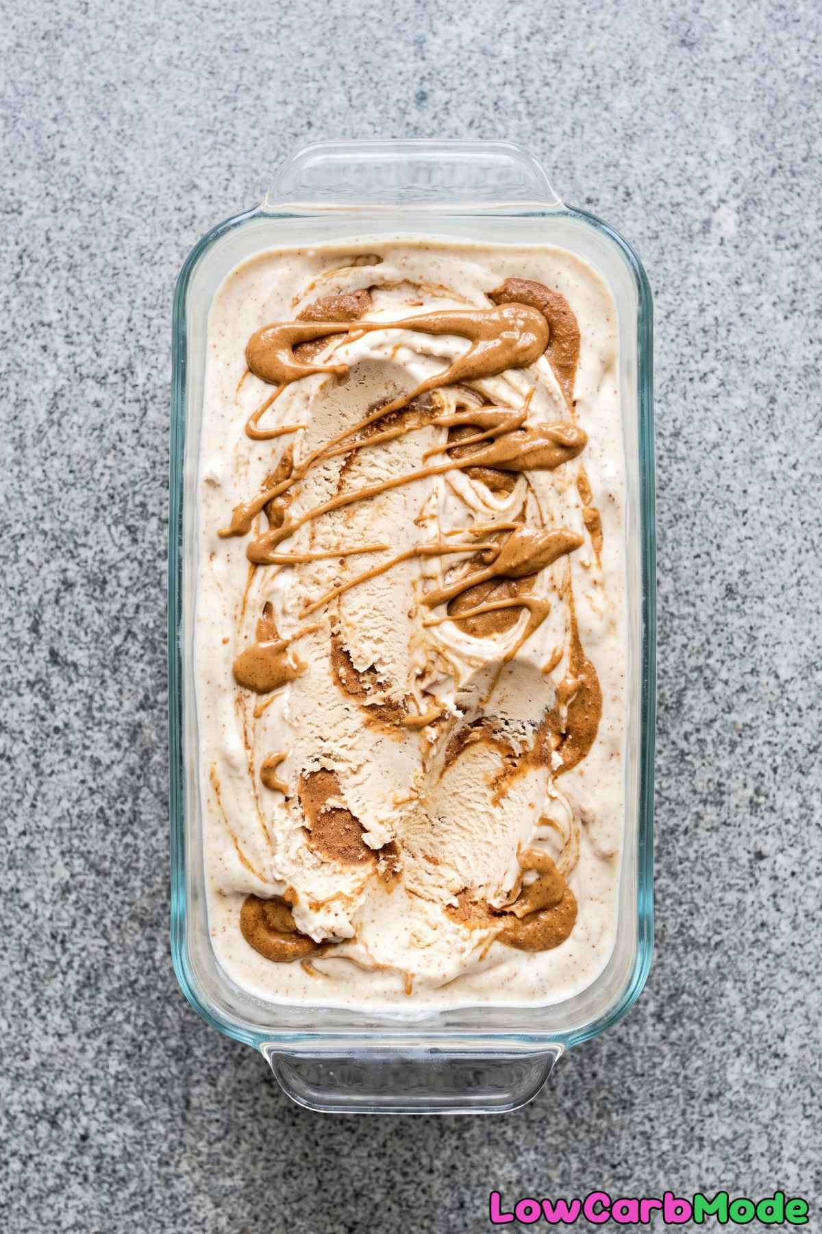 Freshly scooped keto cookie butter ice cream