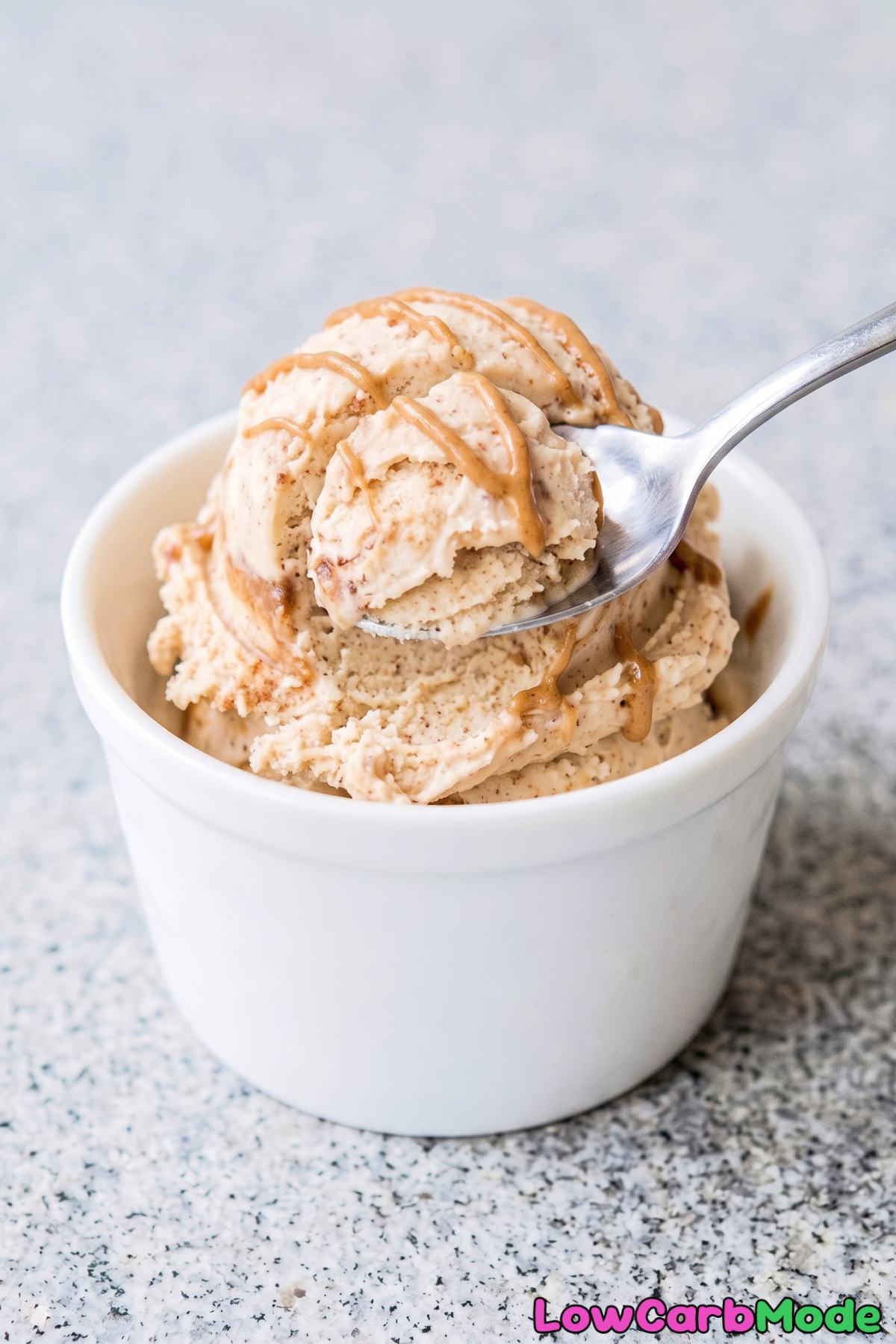 Chilled homemade keto cookie butter ice cream