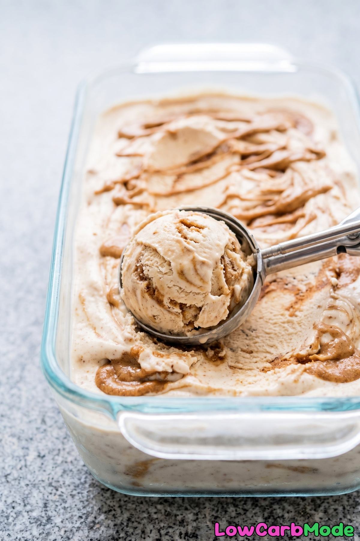 Keto cookie butter ice cream in a bowl