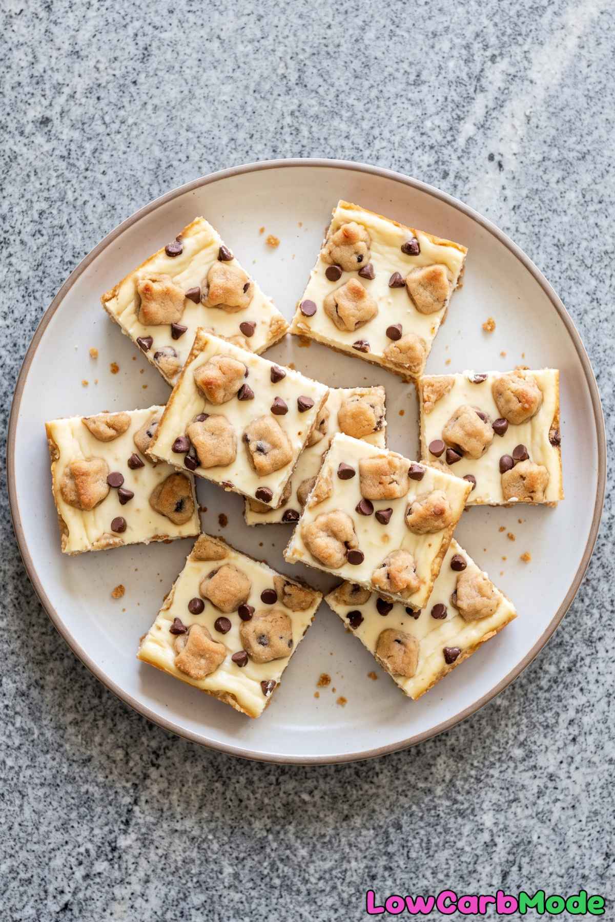 Sweet keto chocolate chip cheesecake bars