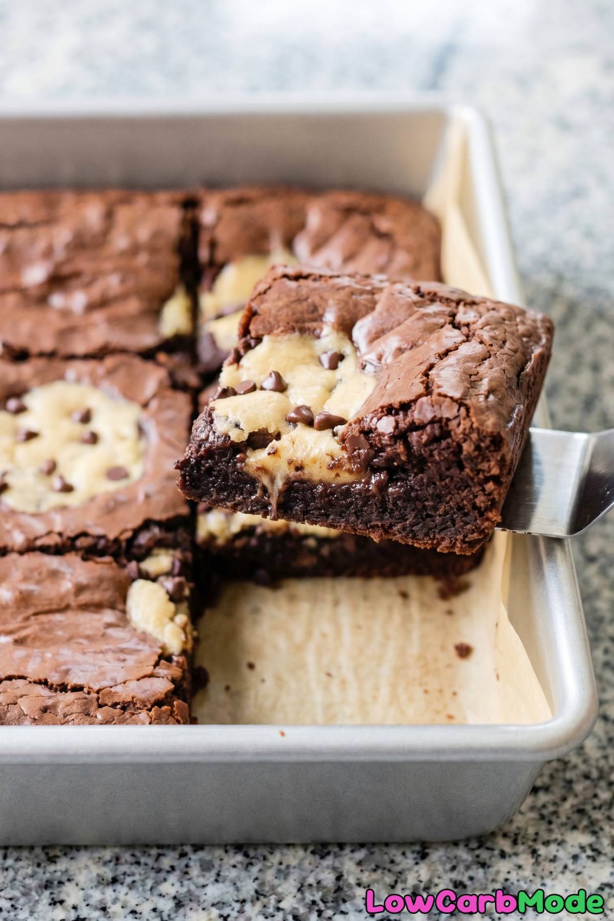 Gooey keto cookie dough stuffed brownies