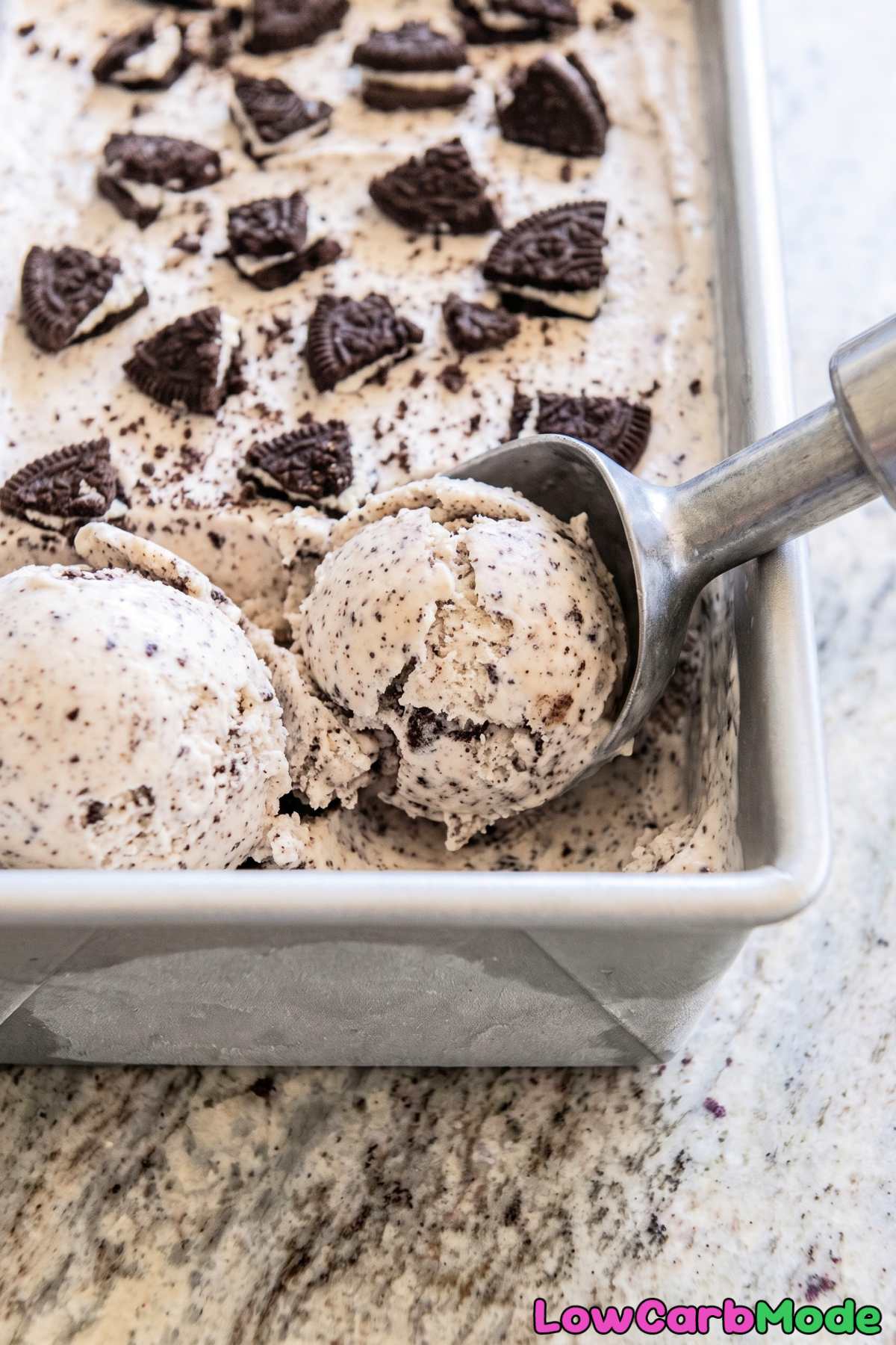 Keto cookies and cream ice cream in bowl