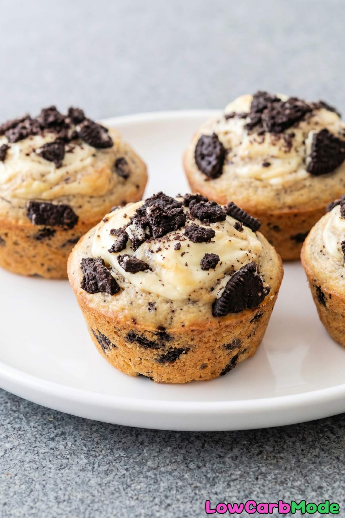 Keto cookies and cream muffins on a plate