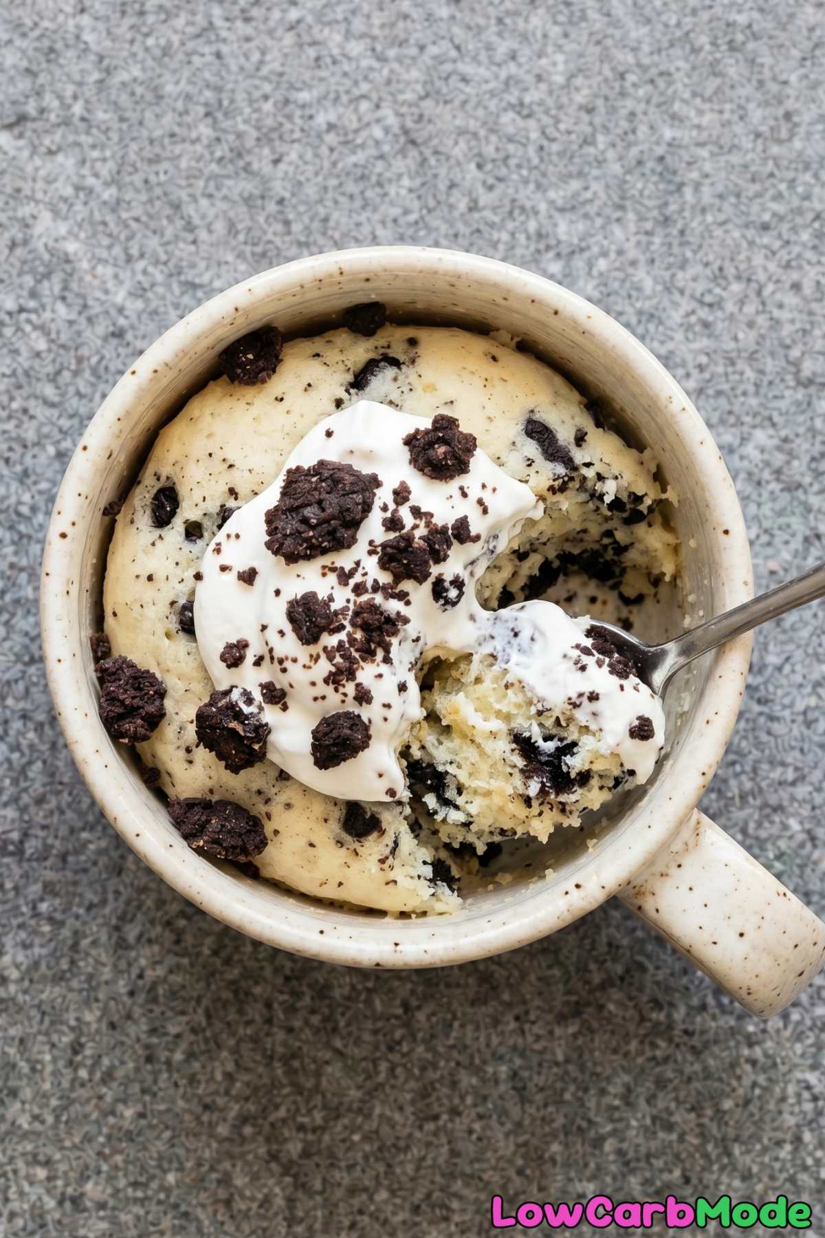 Decadent keto cookies & cream mug cake