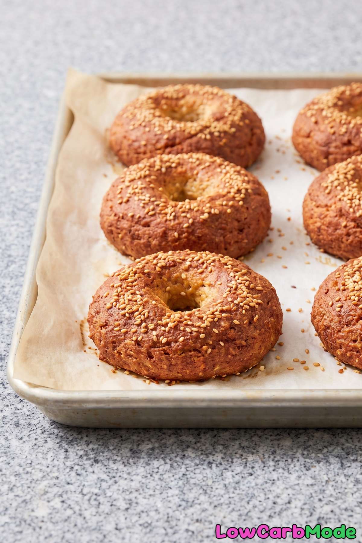 keto cottage cheese bagels on a tray