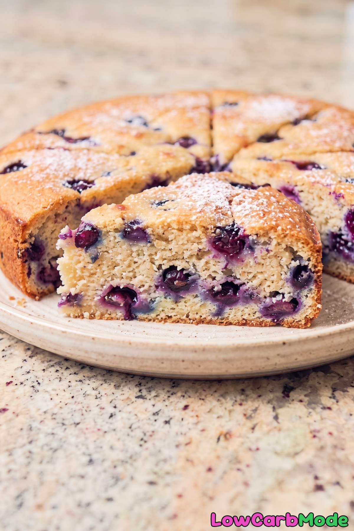 Soft keto cottage cheese blueberry cake