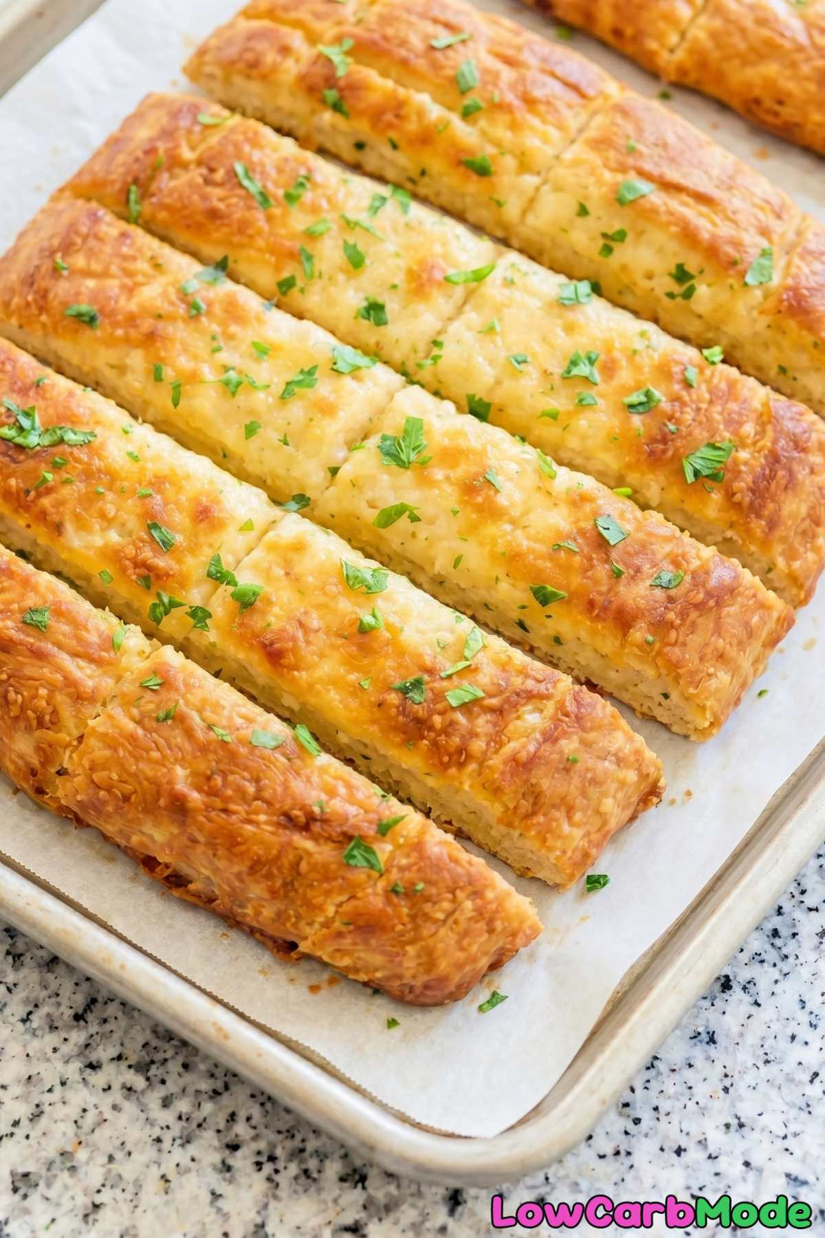Warm keto cottage cheese breadsticks close-up