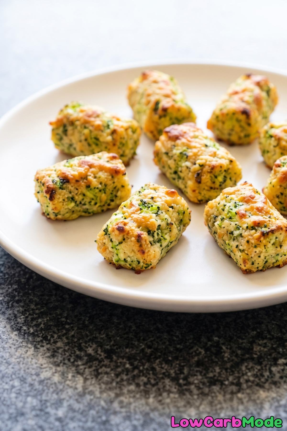 Crisp baked broccoli cheddar tots