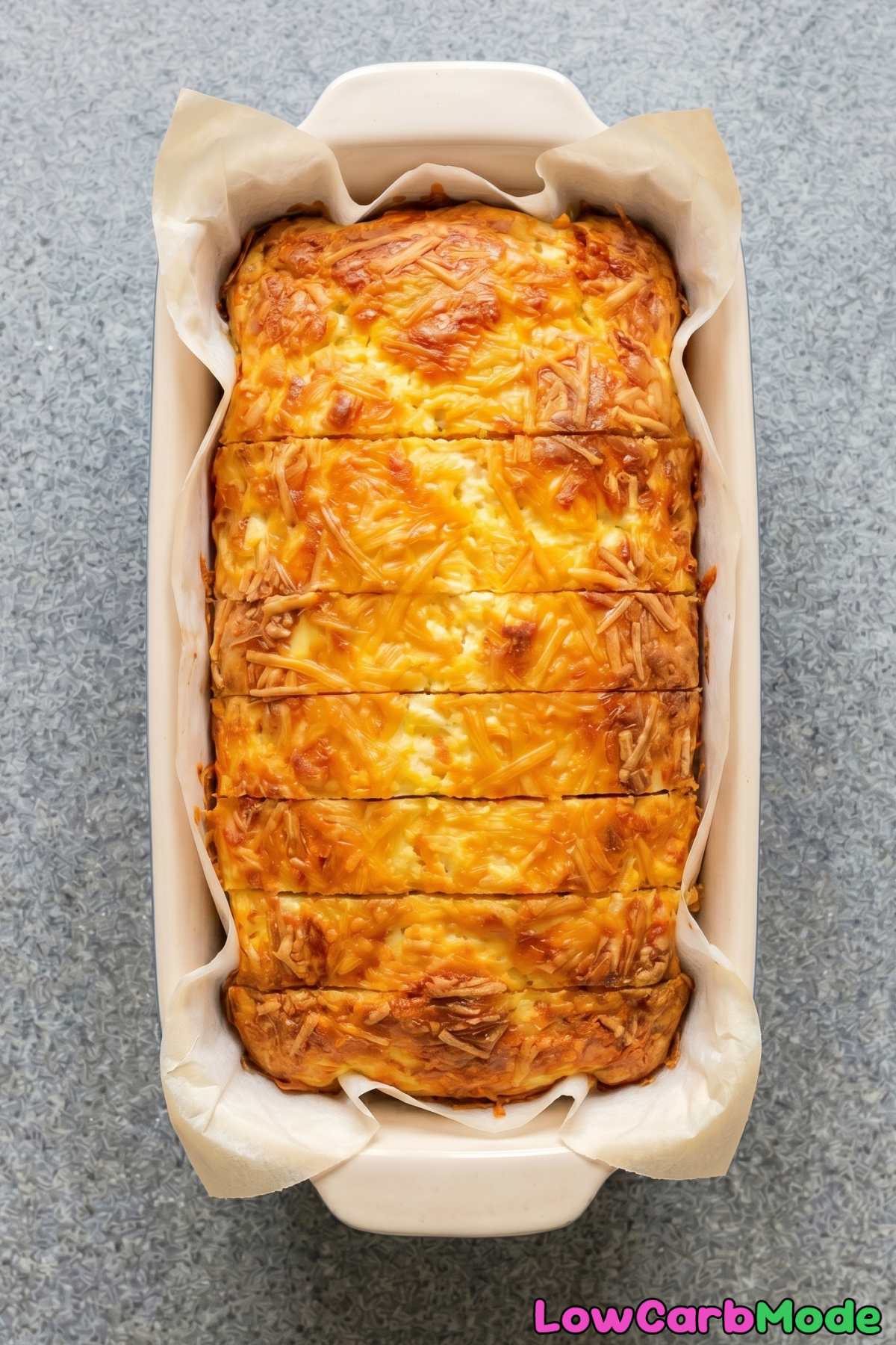 Golden keto cottage cheese cheddar loaf