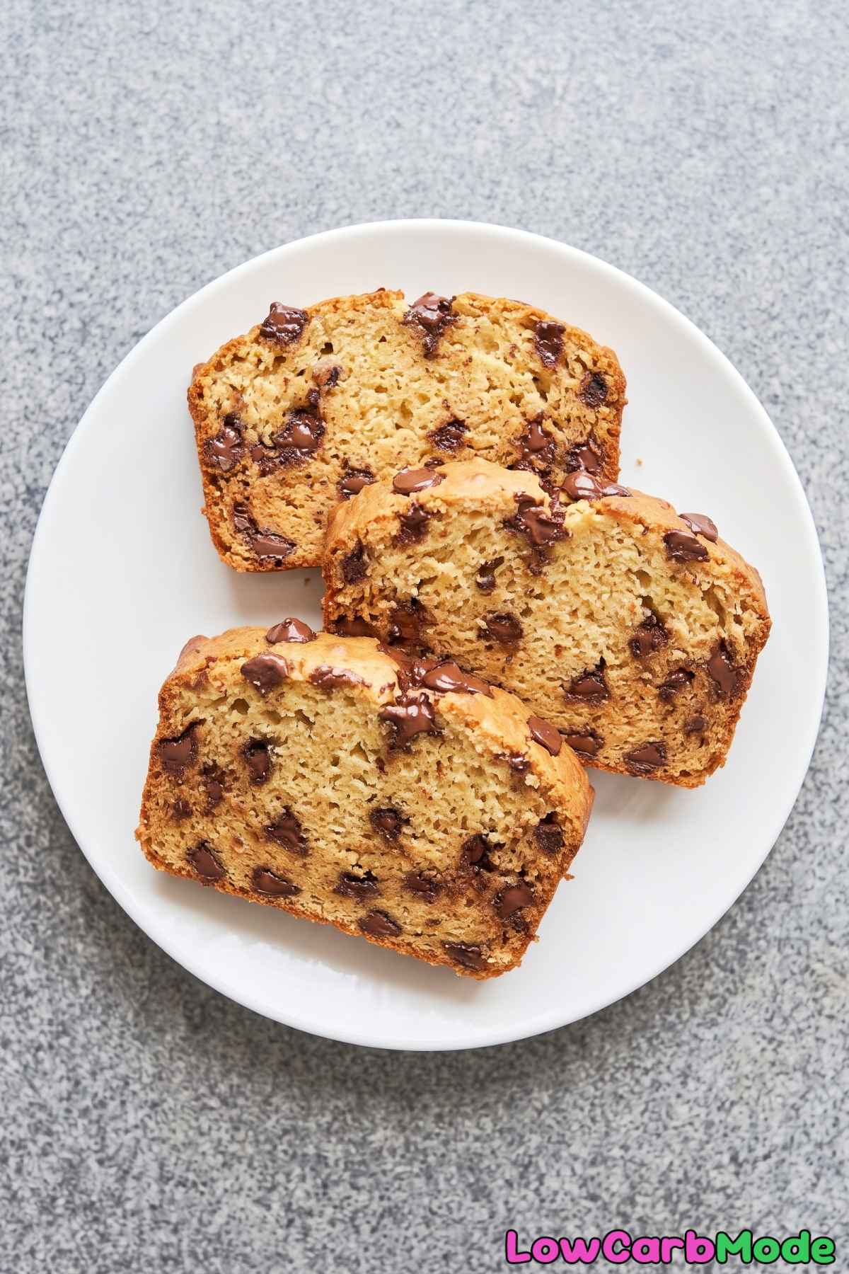 Sliced keto cottage cheese chocolate chip loaf