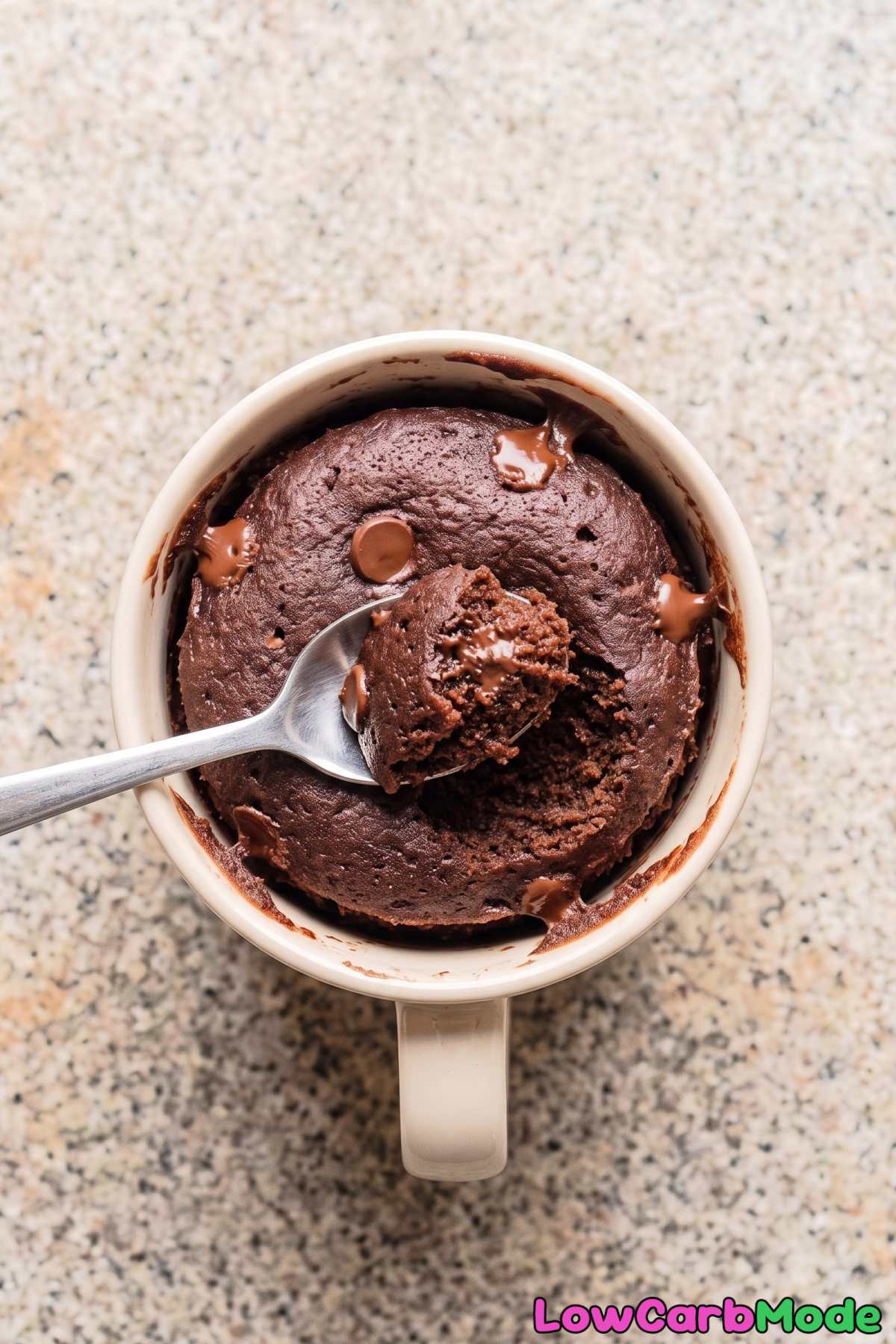 Warm keto chocolate cottage cheese mug cake