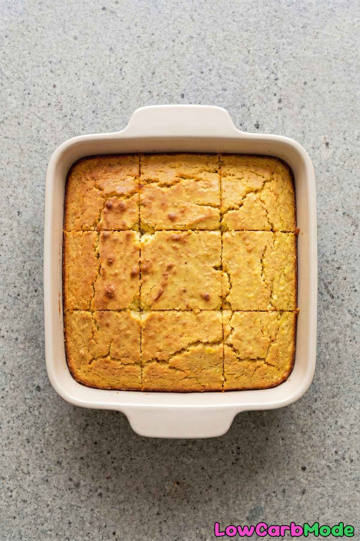 Fluffy keto cottage cheese cornbread piece