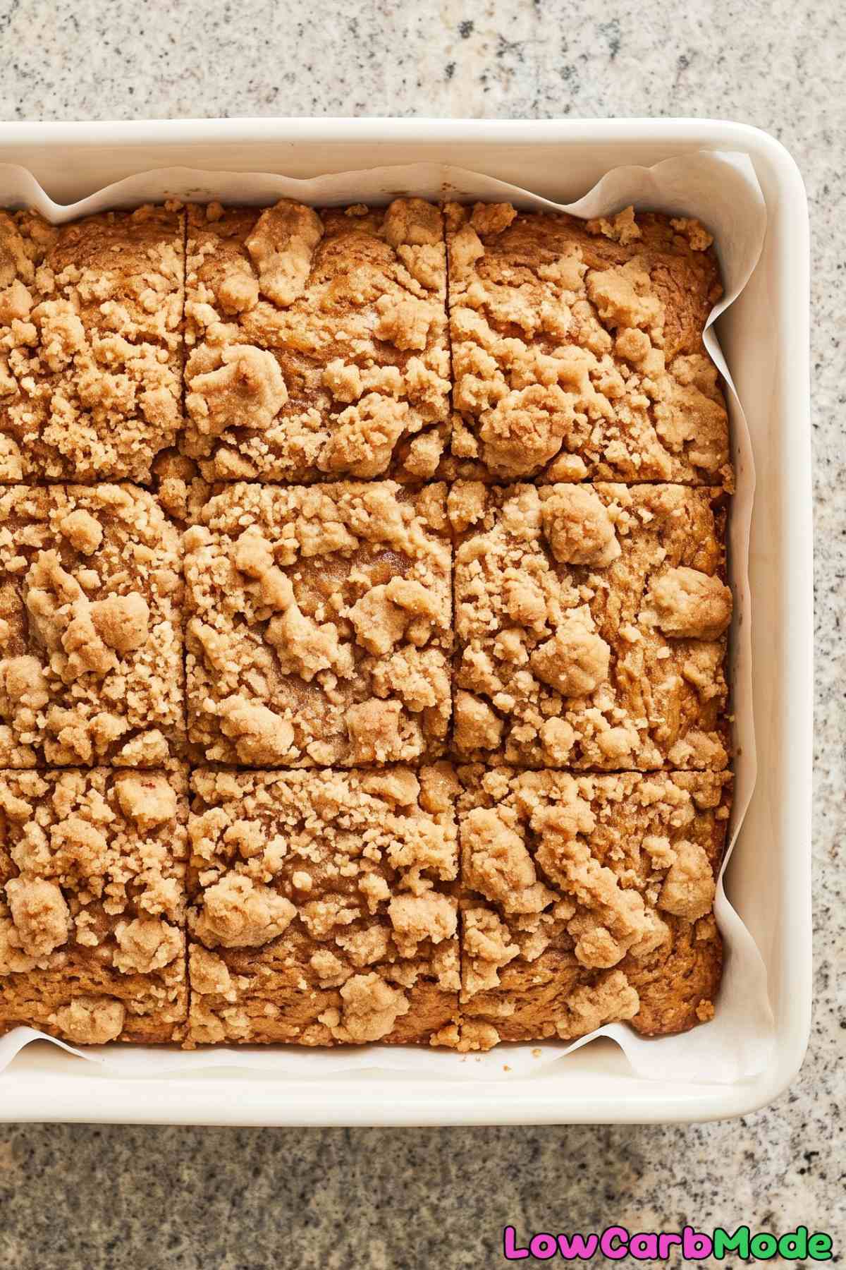 Tender keto cottage cheese crumb cake