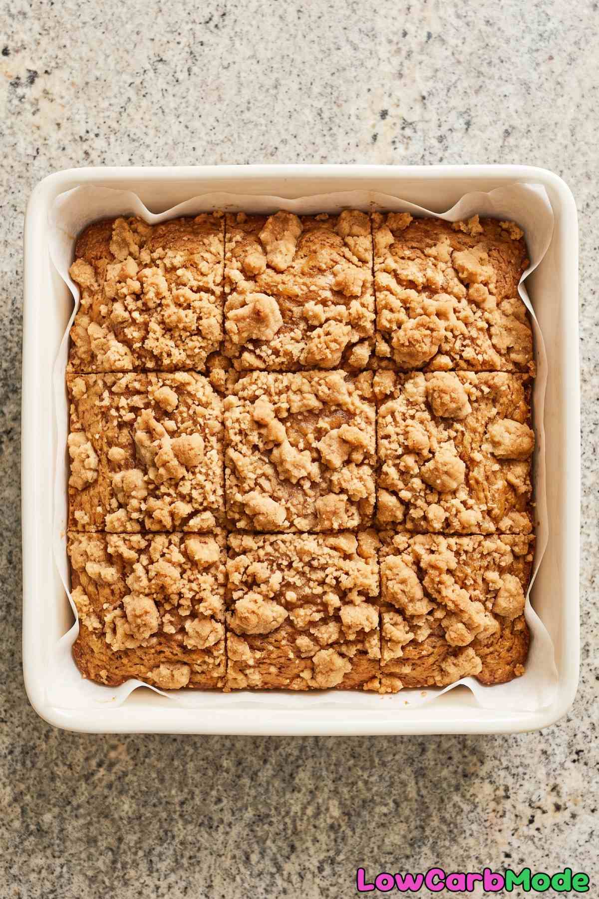 Moist keto cottage cheese crumb cake