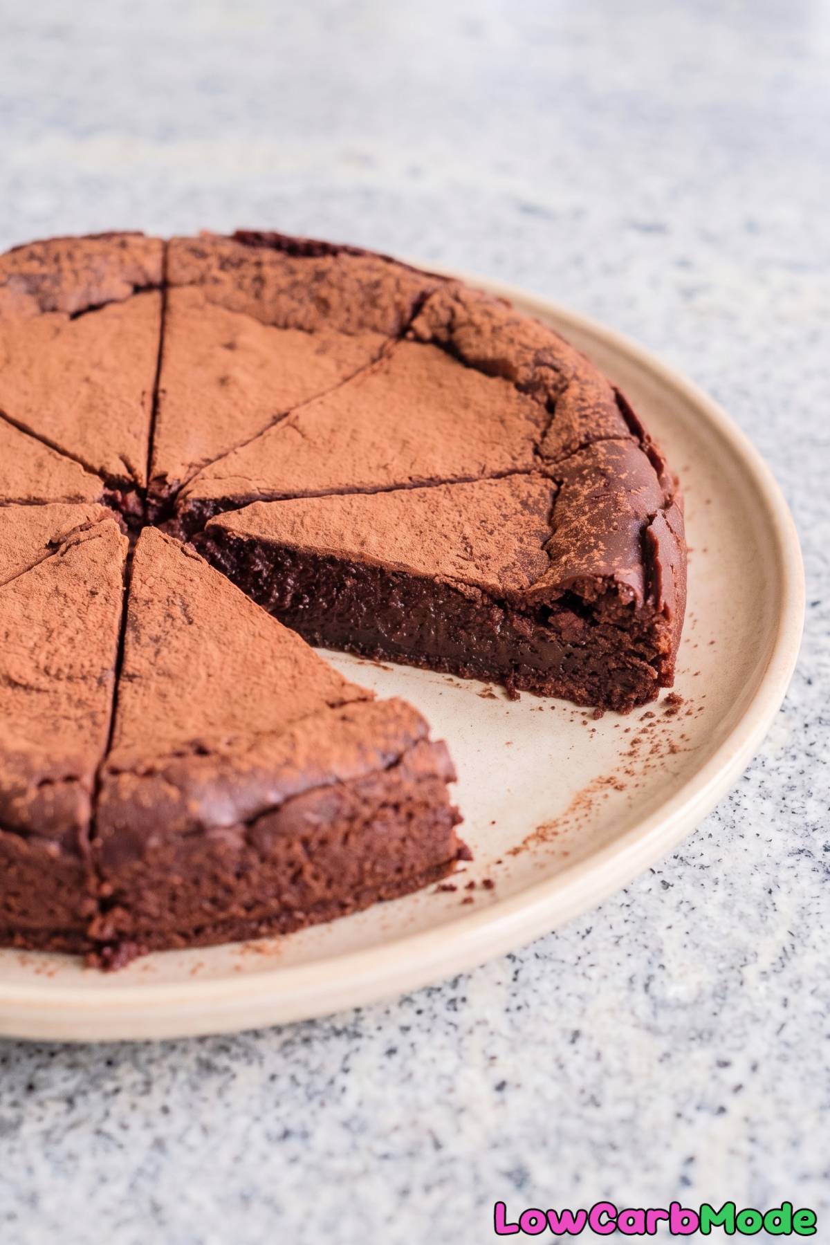 Moist keto flourless chocolate cake slice