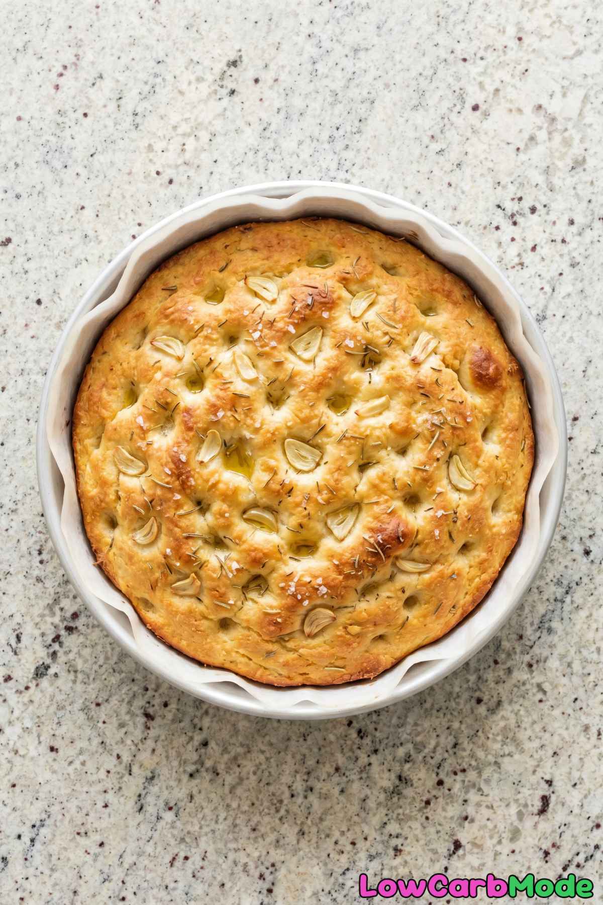 Warm keto cottage cheese focaccia piece