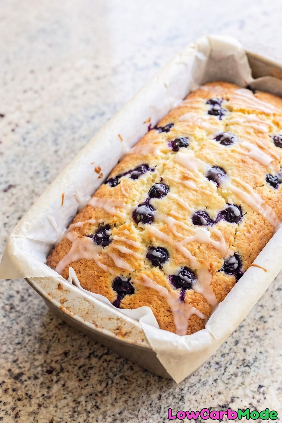 Slice of keto cottage cheese blueberry bread