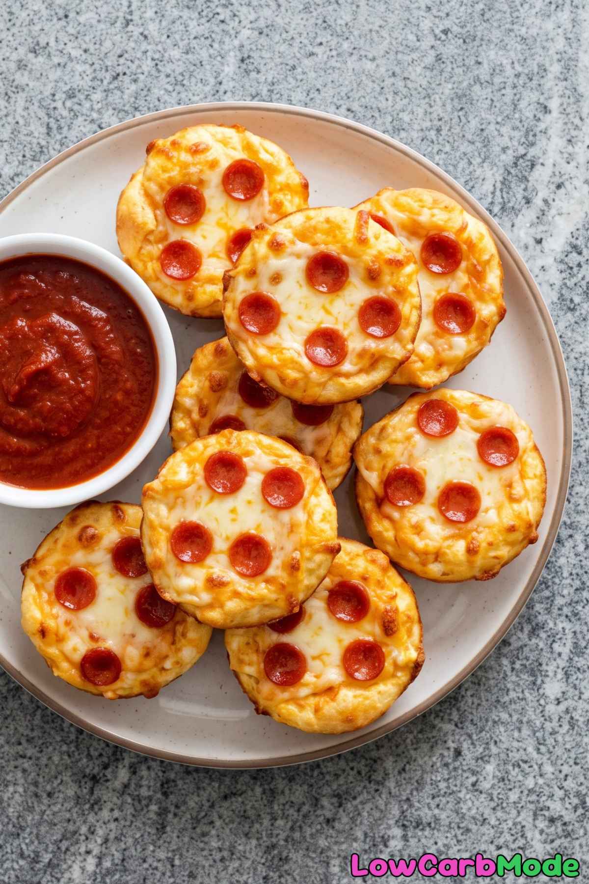 Plated keto cottage cheese pizza bites