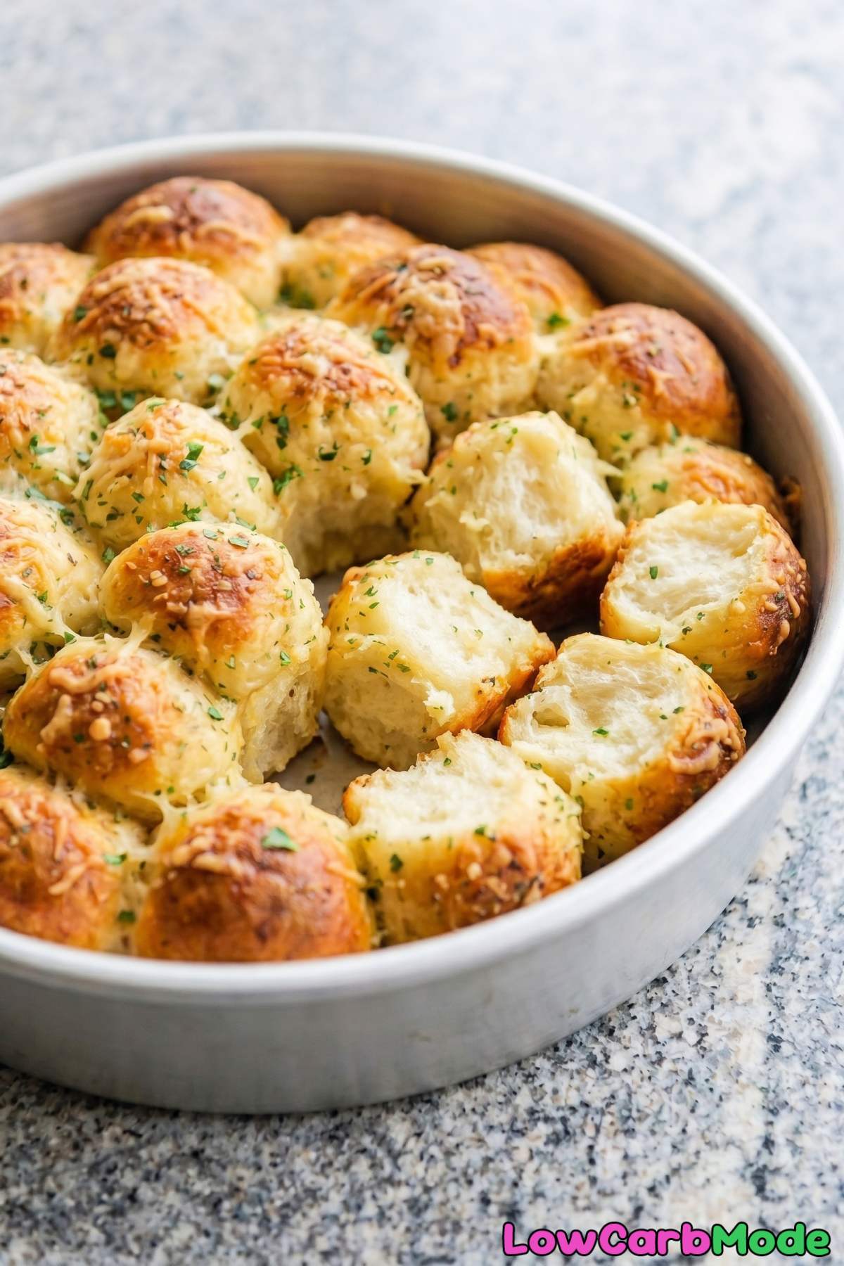 Tender keto cottage cheese pull-apart bread