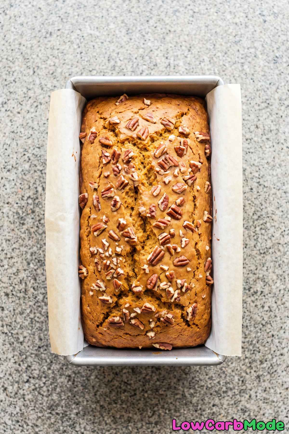 Slice of keto pumpkin cottage cheese bread