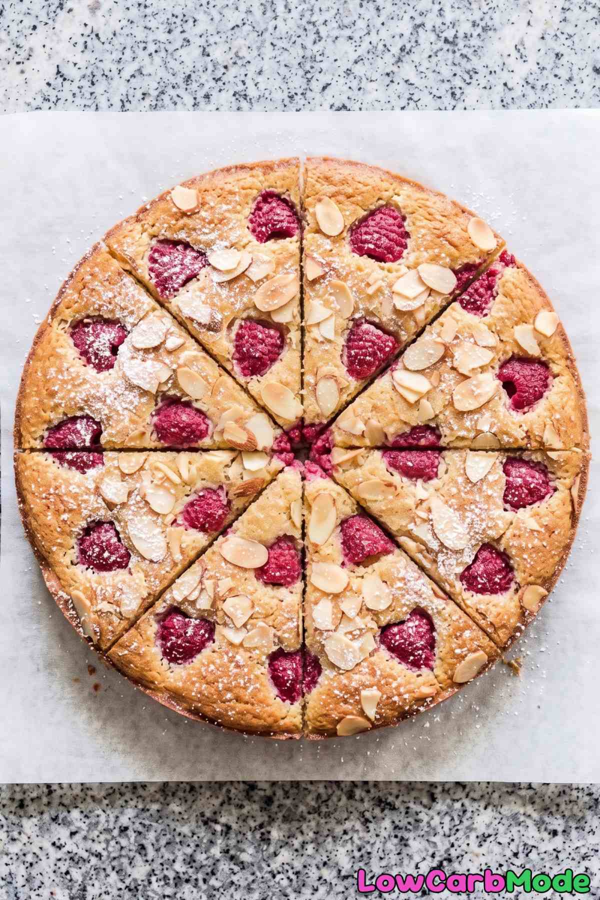 Homemade keto almond raspberry cake