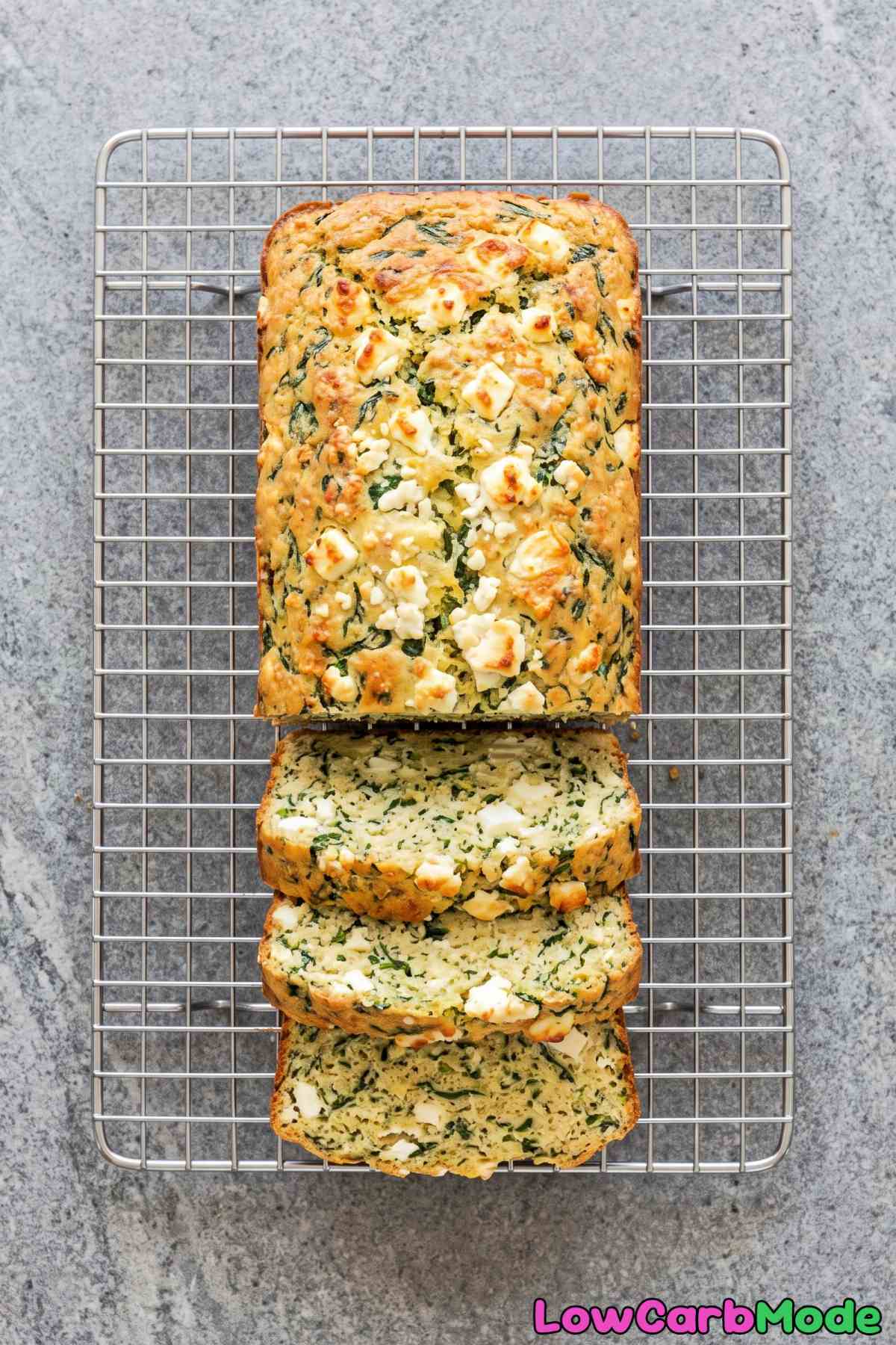 Savory keto spinach and feta bread slice