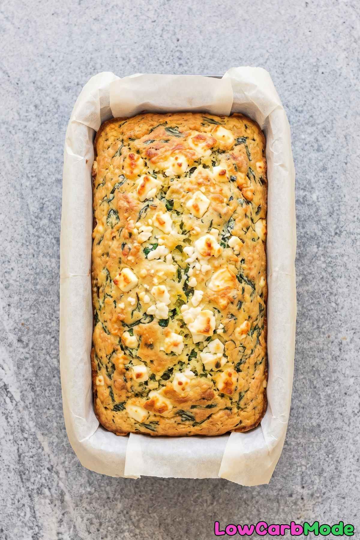 Rustic keto cottage cheese spinach loaf